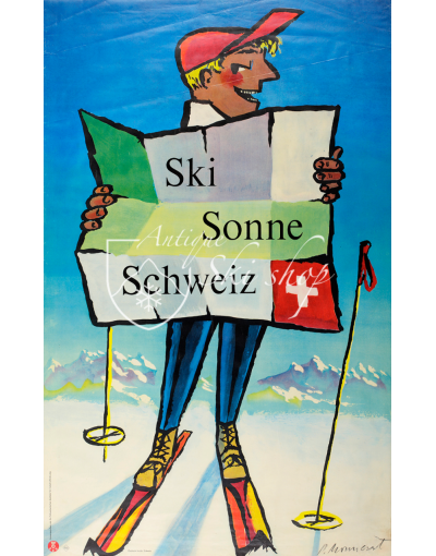Vintage Swiss Ski Poster : SKI-SUN-SWITZERLAND
