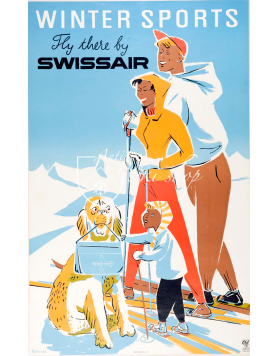 Vintage Swiss Ski Poster : WINTER SPORTS - SWISSAIR