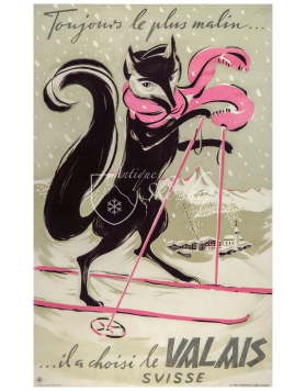 Vintage Swiss Ski Poster : WALLIS (Valais)
