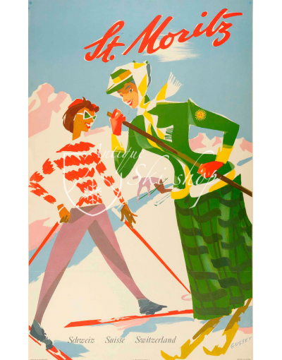 Vintage Swiss Ski Poster :  ST. MORITZ