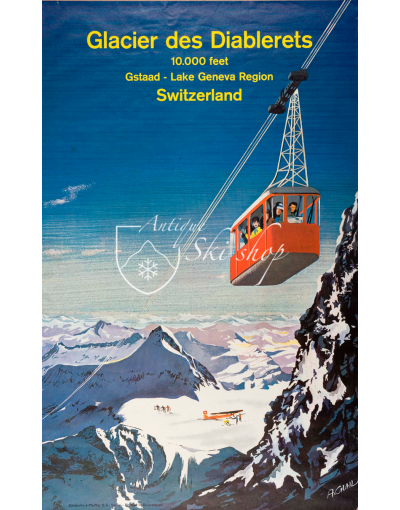 Vintage Swiss Ski Poster : GLACIER DES DIABLERETS - GSTAAD
