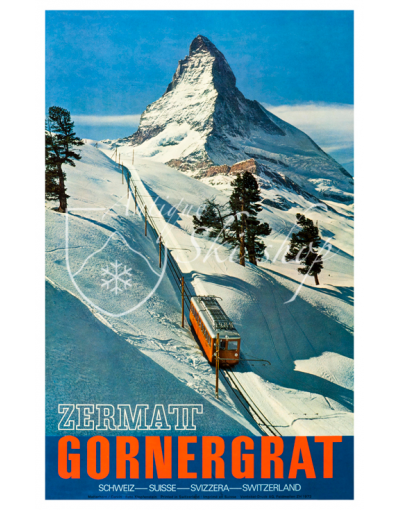 Vintage Swiss Ski Poster : ZERMATT - GORNERGRAT