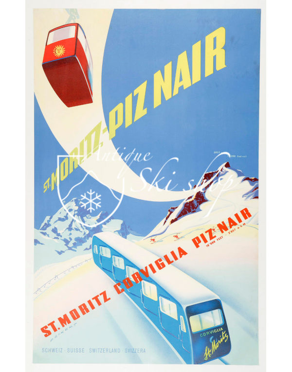 Vintage Swiss Ski Poster : PIZ NAIR - ST. MORITZ (SOLD - PRINT AVAILABLE)