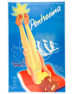 Vintage Swiss Ski Poster : PONTRESINA
