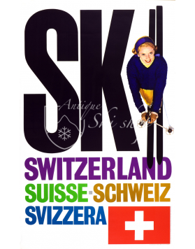 Vintage Swiss Ski Poster : SKI SWITZERLAND