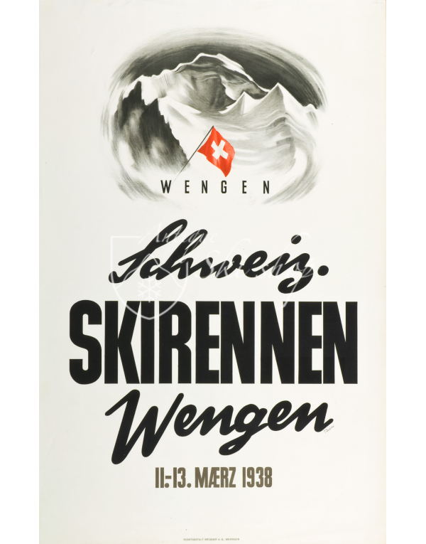 Vintage Swiss Ski Poster : WENGEN 1938 : SKIRENNEN