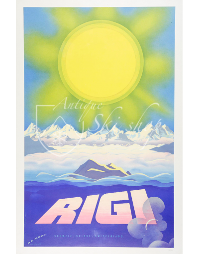 Vintage Swiss Ski Poster : RIGI : SUN OBER ALPS