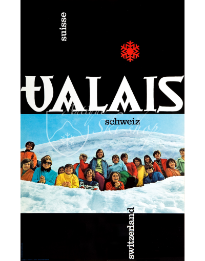 Vintage Swiss Ski Poster : VALAIS : SWITZERLAND