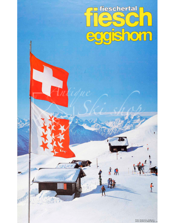 Vintage Swiss Ski Poster : FIESCH - EGGISHORN (VALAIS)