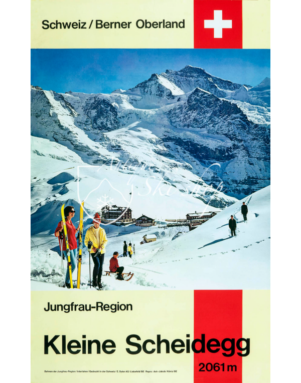 Vintage Swiss Ski Poster : KLEINE SCHEIDEGG, JUNGFRAU