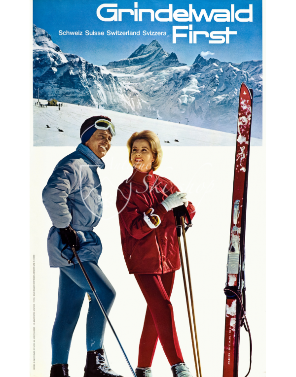 Vintage Swiss Ski Poster : GRINDELWALD FIRST