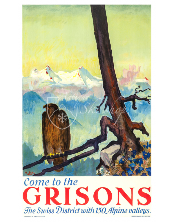 Vintage Swiss Travel Poster : COME TO THE GRISONS