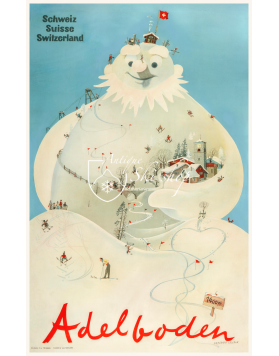 Vintage Swiss Ski Poster : ADELBODEN "SNOWMAN"