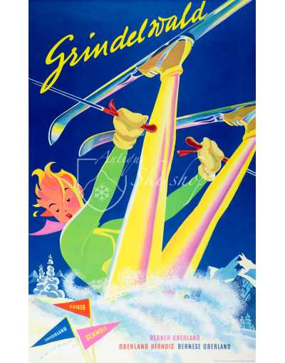 Vintage Swiss Ski Poster : GRINDELWALD "BERNER OBERLAND"