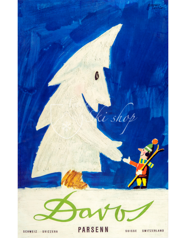 Vintage Swiss Ski Poster : DAVOS PARSENN: SNOW TREE