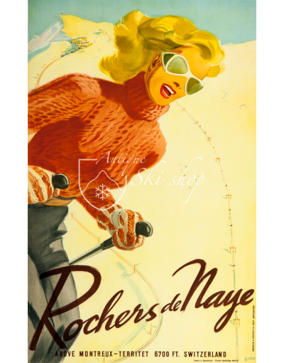 Vintage Swiss Ski Poster : ROCHERS DE NAYE