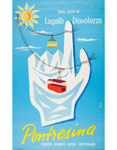 Vintage Swiss Ski Poster : PONTRESINA : LAGALB DIAVOLEZZA