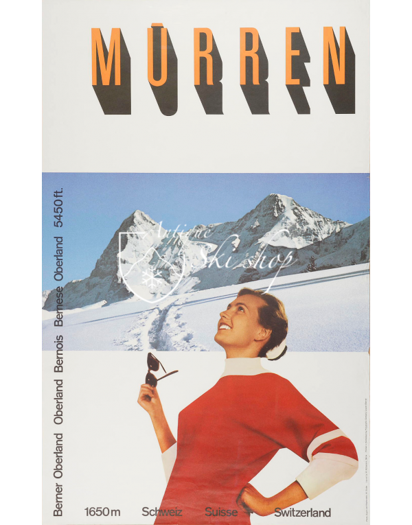 Vintage Swiss Ski Poster : MURREN "ENJOYING THE SUN"