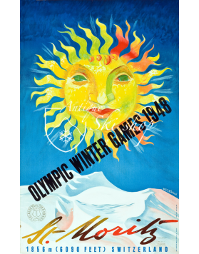 Vintage Swiss Ski Poster : ST. MORITZ WINTER OLYMPICS 1948