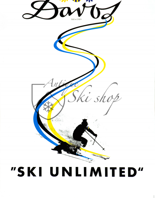 Vintage Swiss Ski Poster : DAVOS - SKI UNLIMITED