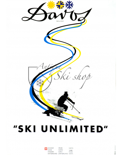 Vintage Swiss Ski Poster : DAVOS - SKI UNLIMITED