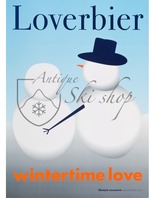 Vintage Swiss Ski Poster : LOVERBIER "WINTERTIME LOVE"