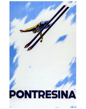 Vintage Swiss Ski Poster : PONTRESINA (Ski Flyer)