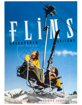 Vintage Swiss Ski Poster : FLIMS (Chairlift)