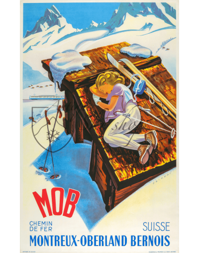 Vintage Swiss Travel Poster : MONTREUX-OBERLAND BERNOIS