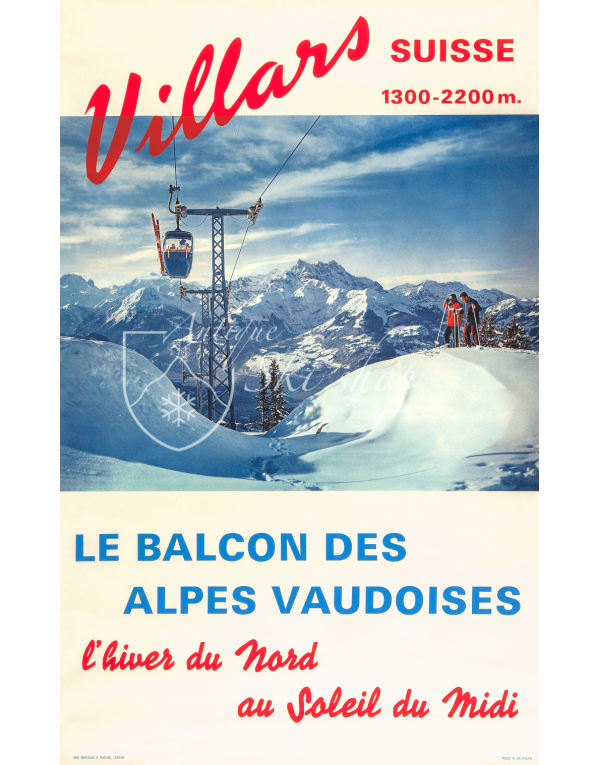 Vintage Swiss Ski Poster : VILLARS (Le Balcon des Alpes Vaudoise)