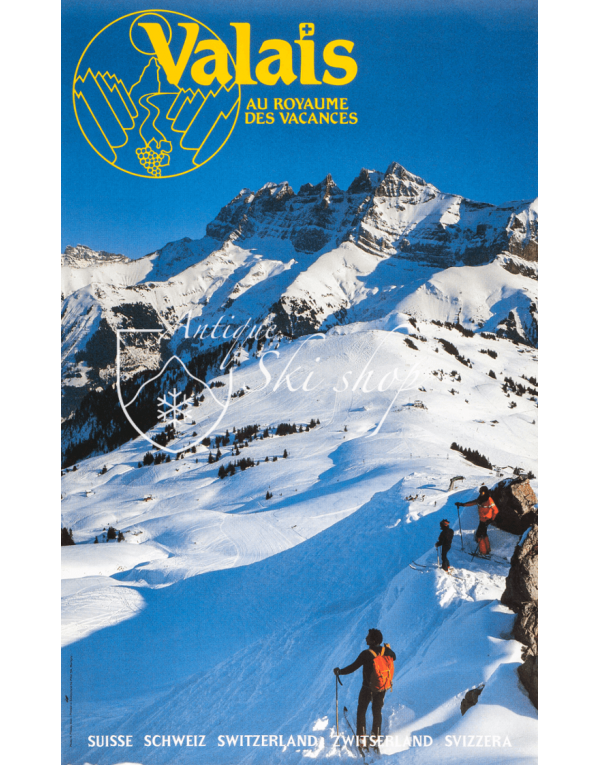 Vintage Swiss Ski Poster : VALAIS - AU ROYAUME DES VACANCES