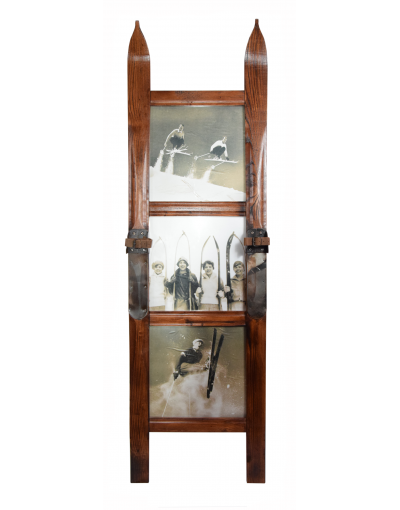 Three Panel Vintage Style Ski Frame / Cadre de ski vintage à trois panneaux / Vintage Skirahmen für drei Fotos