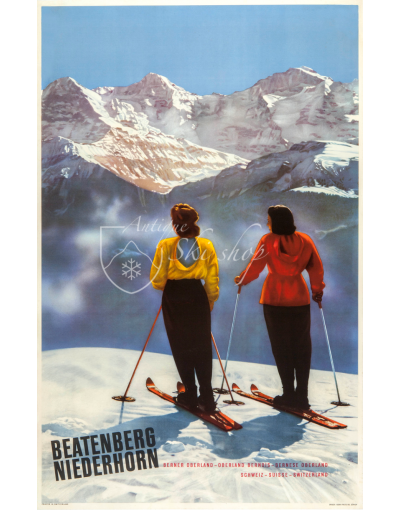 Vintage Swiss Ski Poster : BEATENBERG - NIEDERHORN
