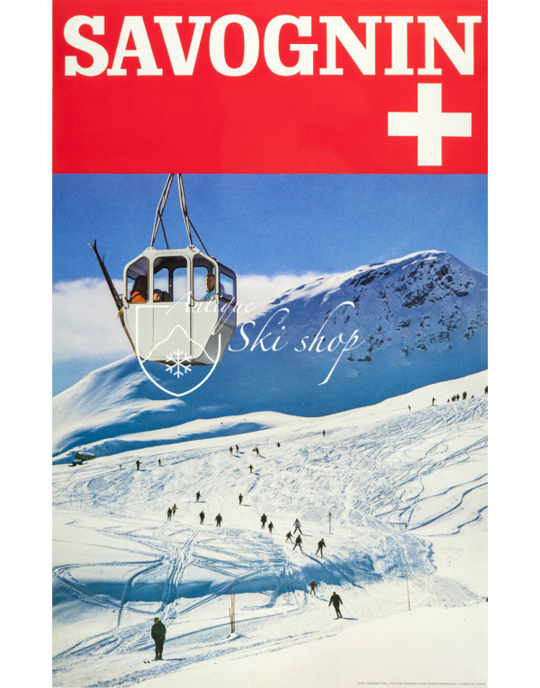 Vintage Swiss Ski Poster : SAVOGNIN