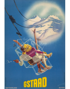Vintage Swiss Ski Poster : GSTAAD (Chairlift)