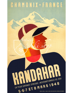 Vintage French Ski Poster : CHAMONIX - KANDAHAR 1948