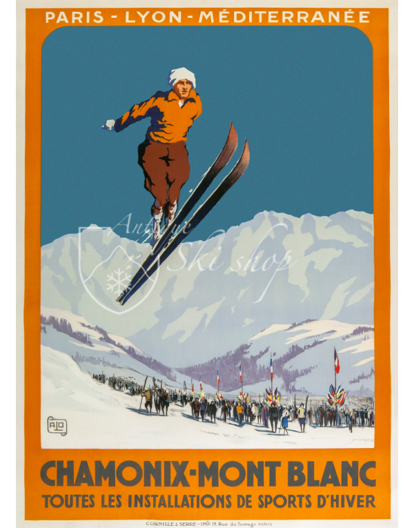 Vintage French Ski Poster : CHAMONIX MONT BLANC "SKI JUMP" (Print available)