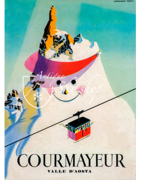 Vintage Italian Ski Poster : COURMAYEUR - VALLE D'AOSTA