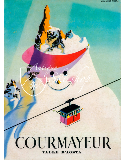 Vintage Italian Ski Poster : COURMAYEUR - VALLE D'AOSTA