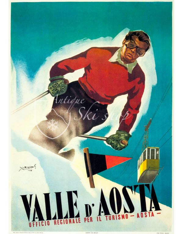 Vintage Italian Ski Poster : VALLE D'AOSTA