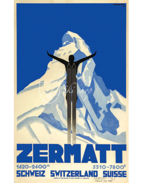 Vintage Swiss Ski Poster : ZERMATT SKI JUMP