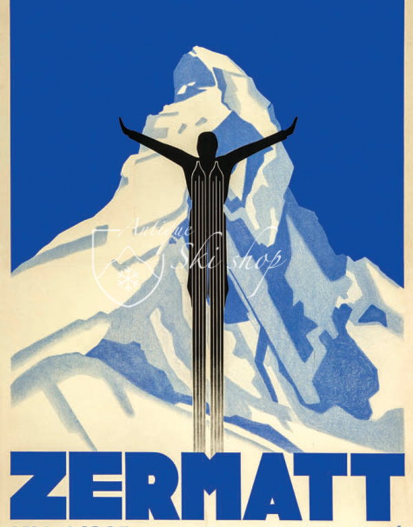 Vintage Swiss Ski Poster : ZERMATT SKI JUMP