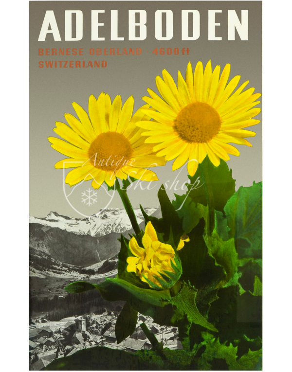 Vintage Swiss Ski Resort Poster : ADELBODEN (FLOWERS)