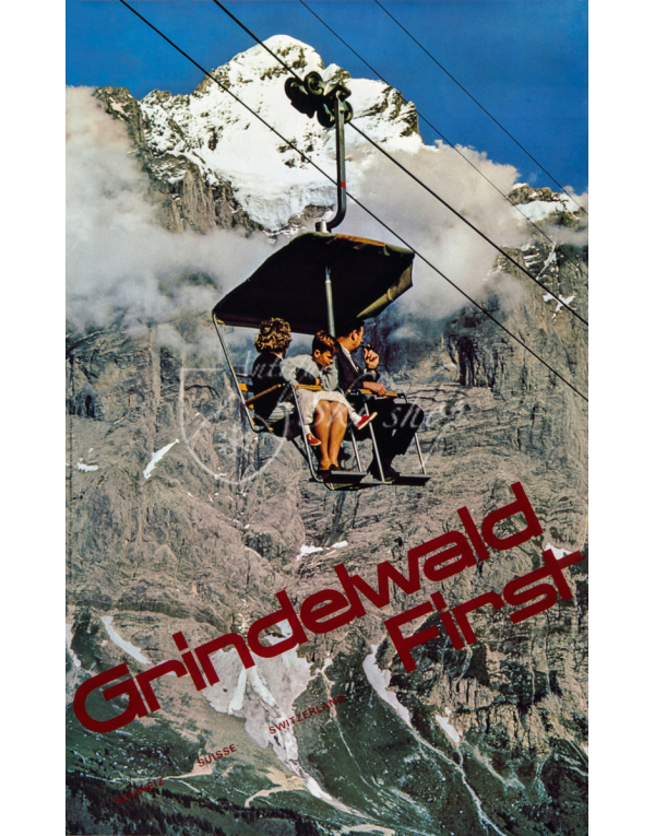Vintage Swiss Ski Poster : GRINDELWALD (Chairlift)