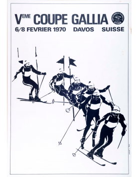 Vintage Swiss Ski Poster : DAVOS - F.I.S. SKI WORLD CUP