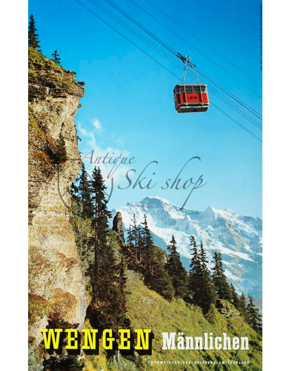 Vintage Swiss Ski Poster : WENGEN - MANNLICHEN