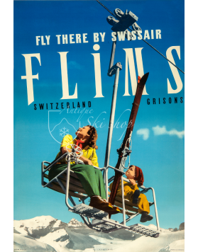 Vintage Swiss Ski Poster : FLIMS - FLY THERE BY SWISSAIR