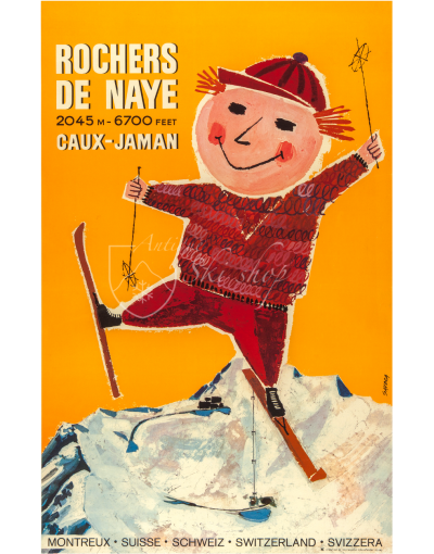 Vintage Swiss Ski Poster : ROCHERS DE NAYE - CAUX - JAMAN