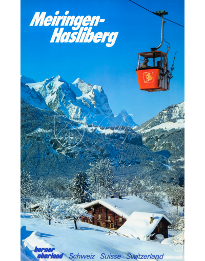 Vintage Swiss Ski Poster : MEIRINGEN-HASLIBERG