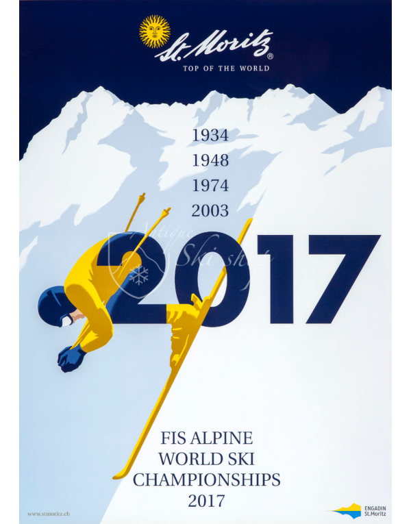 Vintage Swiss Ski Poster :  ST. MORITZ 2017 FIS WORLD CHAMPIONSHIPS